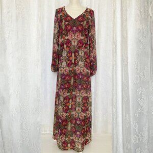 Show Me Your Mumu Women's Maxi Dress Small Red Floral Slit Long Sleeve Keyhole